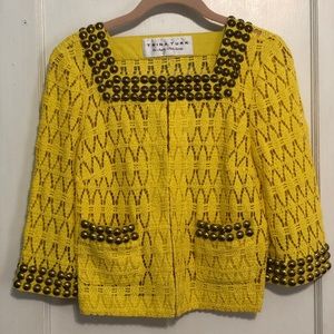 Trina Turk Yellow Crocheted & Embellished Blazer
